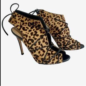 GIANVITO ROSSI Leopard Print Calf Hair Open toe Booties